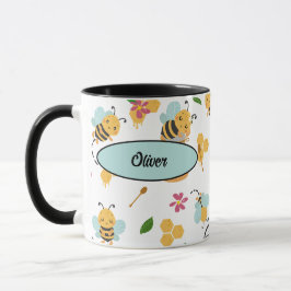 Caneca Cute Bumblebee e padrão de mel com o nome