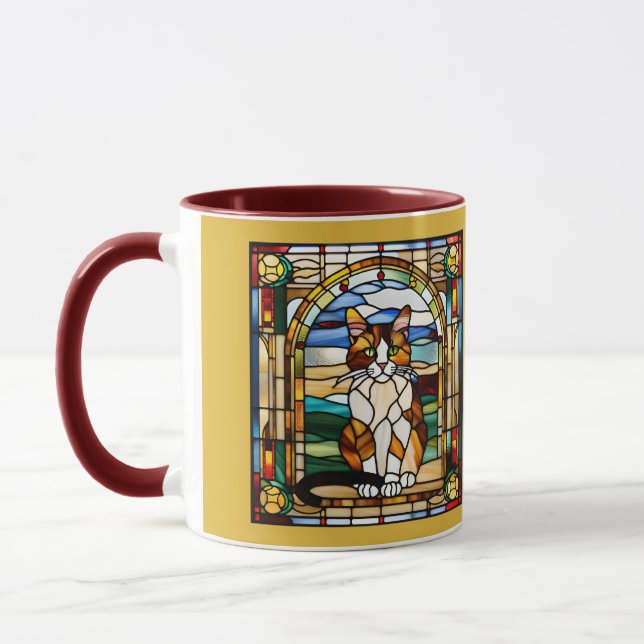 Caneca Cute Calico Cat Stained Glass Coffee Mug (Esquerda)