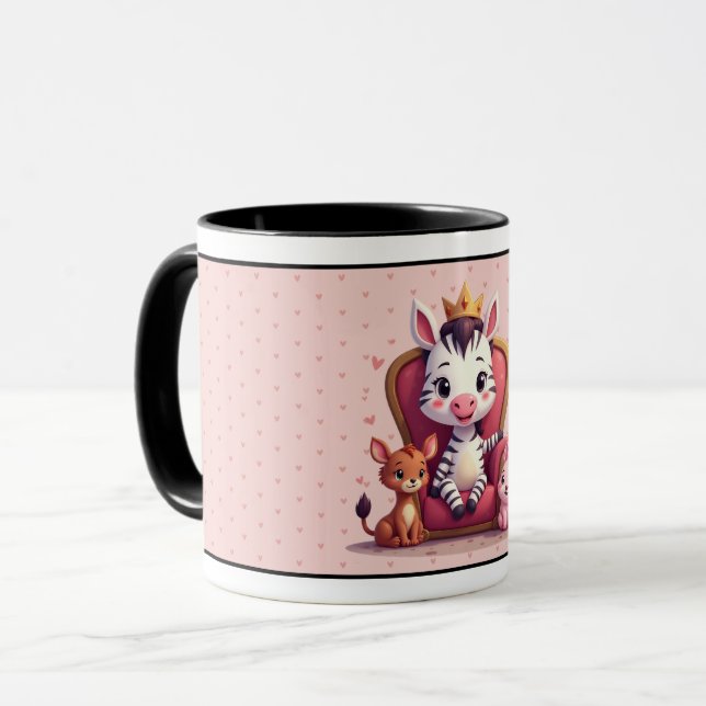 Caneca Cute Caprichosa Princesa Zebra Corações Cartoon (Frente Esquerda)