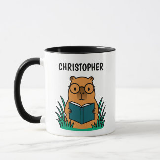 Caneca Cute Capybara Reading Book