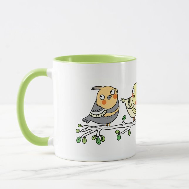 Caneca Cute Cartoon Birds Mug, Adorable Bird Illustration (Esquerda)
