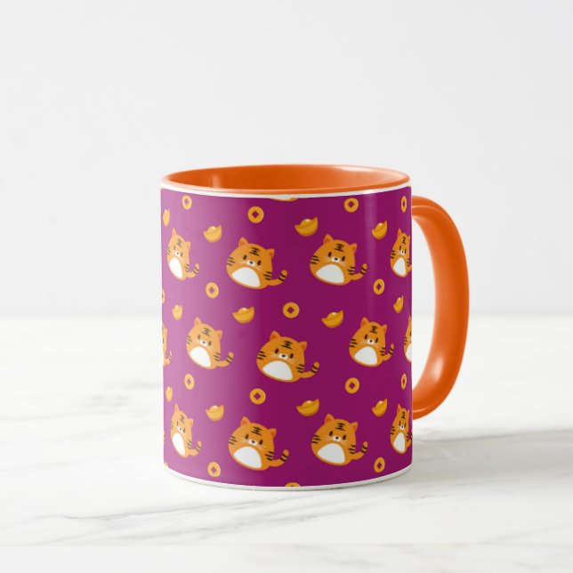 Caneca Cute Cartoon Cat Seamless Pattern | Kawaii Orange  (Frente Esquerda)