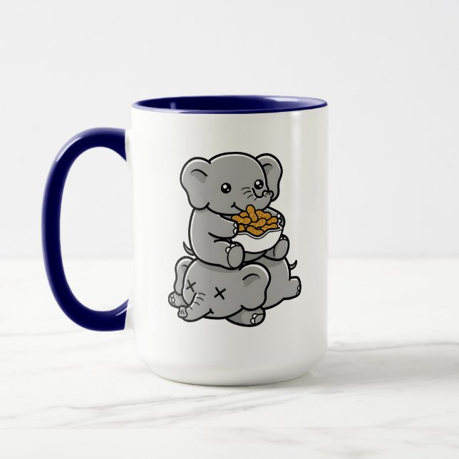 Caneca Cute Cartoon Elephants Eating Peanuts Fun Art (Esquerda)