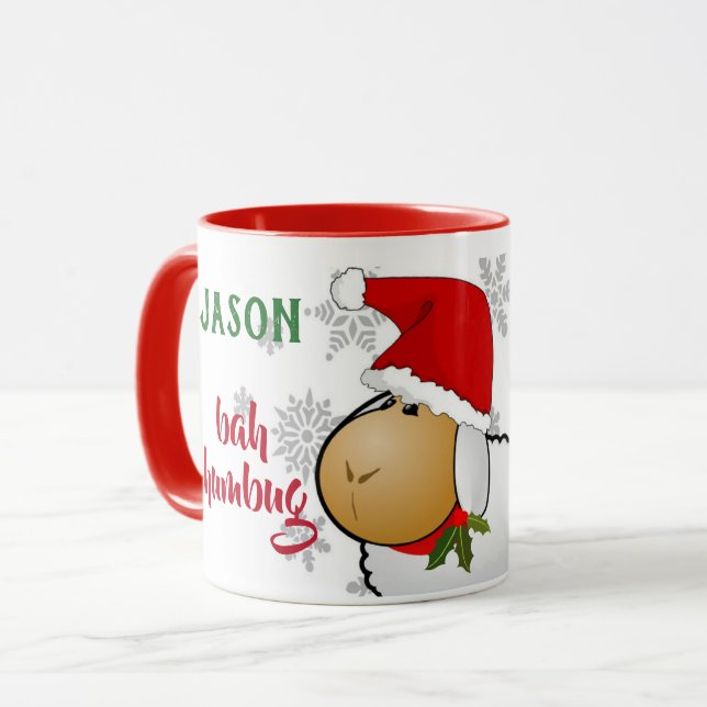 Caneca Cute Cartoon Santa Sheep Bah Humbug Natal (Frente Esquerda)
