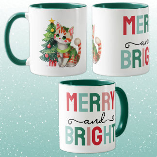 Caneca Cute cat christmas merry and bright