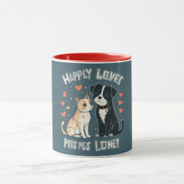 Caneca Cute Cat & Dog Love Funny Pet Couple Cartoon Gift
