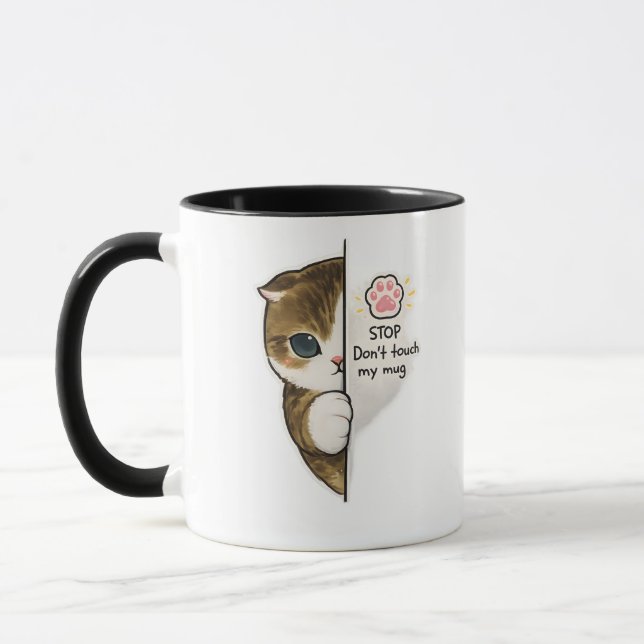 Caneca Cute Cat Don’t Touch My Mug Coffee Mug (Esquerda)
