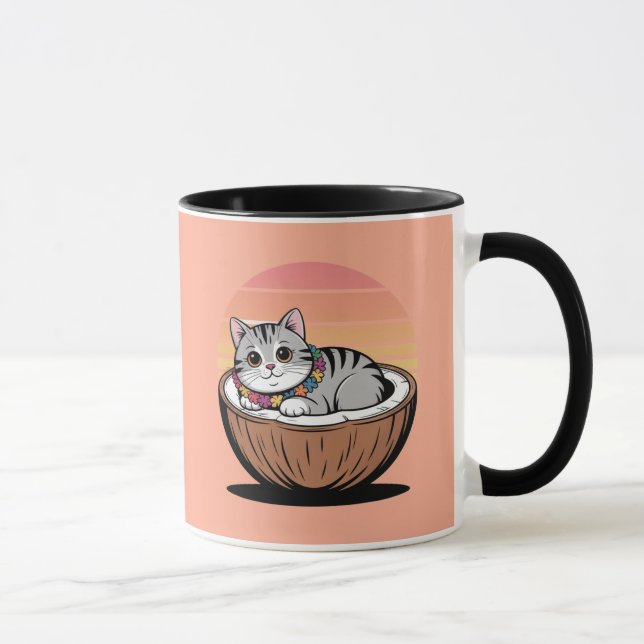 Caneca Cute Cat with Hawaiian Lei | Aloha Vibes Tropical (Direita)