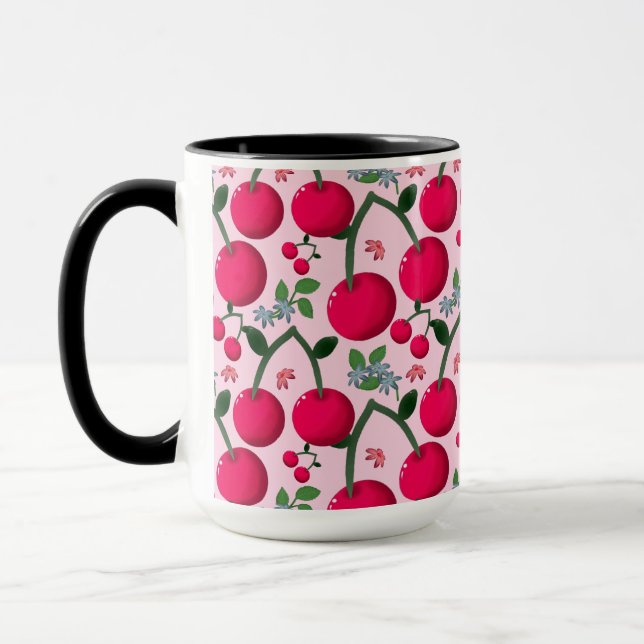 Caneca Cute Cherry  Pattern, Glossy Kawaii Fruit (Esquerda)