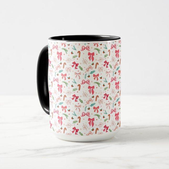 Caneca Cute Christmas Bow & Candy Cane Pattern Mug (Frente Esquerda)