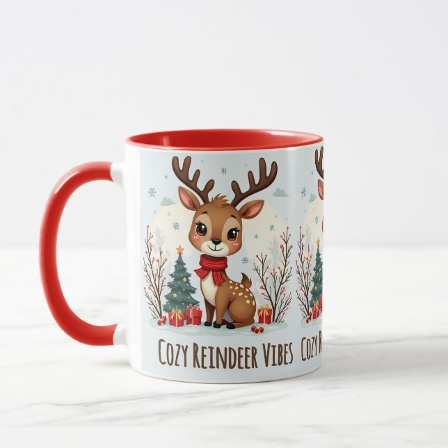Caneca Cute Christmas Reindeer Scene Snowy Forest (Esquerda)