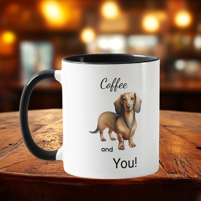 Caneca Cute Coffee And Dachshund Brown Personalize (Criador carregado)