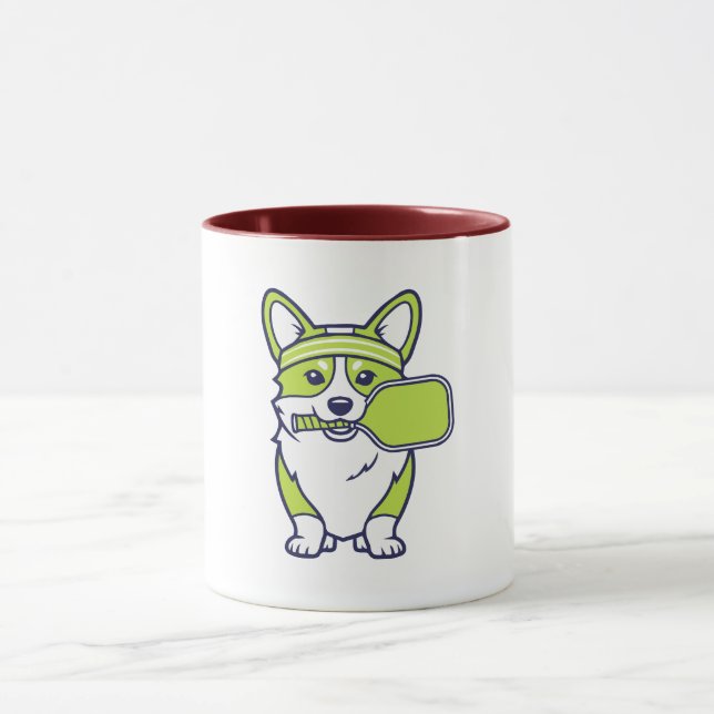 Caneca Cute Corgi Pickleball Player Illustration-- Funny  (Centro)