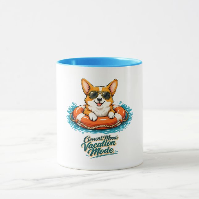 Caneca Cute Corgi "Vacation Mode" Summer Design (Centro)