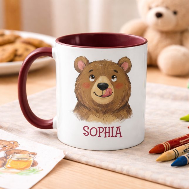 Caneca Cute Custom Name Bear Woodland Animal Kids (Criador carregado)