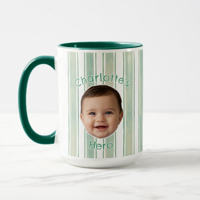 Caneca Cute Custom Name Light Green Stripes Coffee Mug (Esquerda)