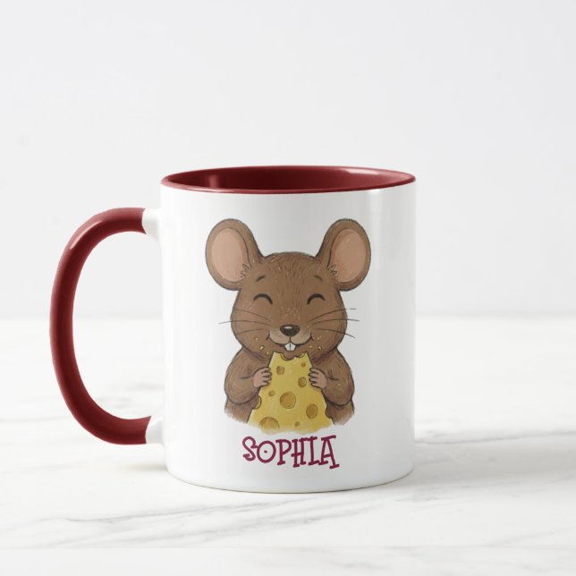 Caneca Cute Custom Name Mouse Woodland Animal Kids (Esquerda)