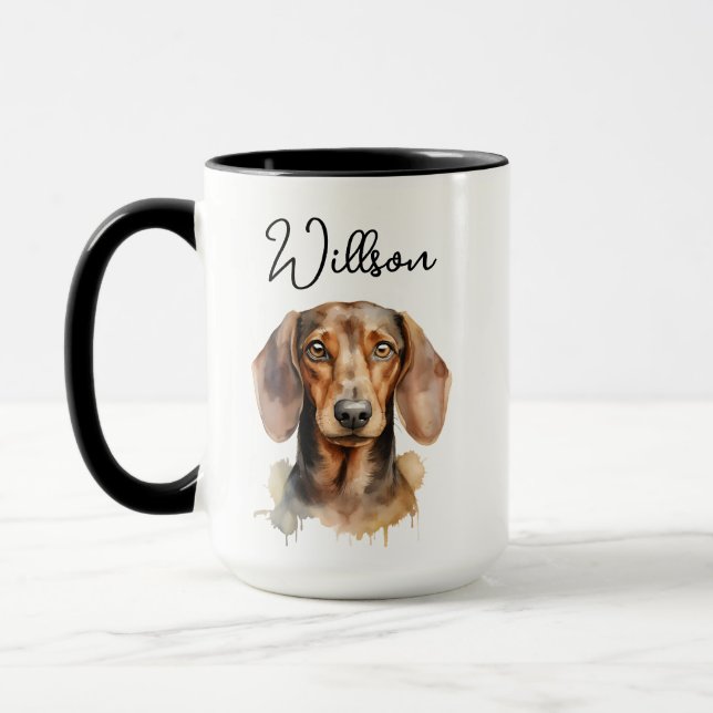 Caneca Cute Dachshund Dog Watercolor (Esquerda)