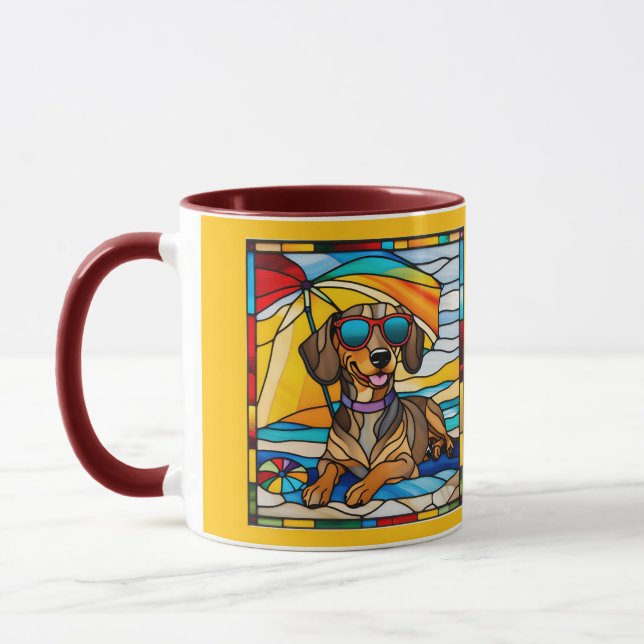 Caneca Cute Dachshund Stained Glass Coffee Mug (Esquerda)