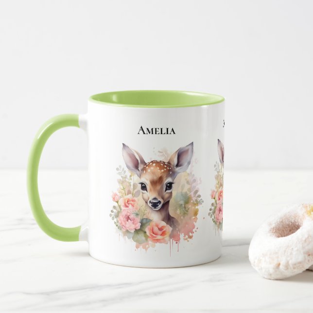 Caneca Cute Deer Cercado Por Rosas (Com Donut)