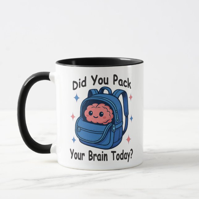 Caneca Cute “Did You Pack Your Brain Today?” Brain Pun (Esquerda)