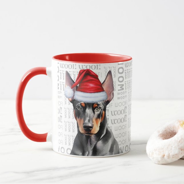 Caneca Cute Doberman Pinscher Lover Christmas Holiday (Com Donut)