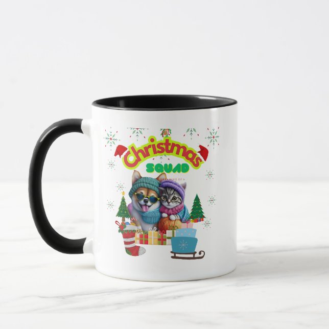 Caneca Cute dog and cat Christmas squad design  (Esquerda)