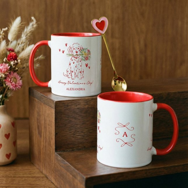 Caneca Cute Dog Scribble Bouquet Happy Valentine's Day (Cute Dog Scribble Bouquet Happy Valentine's Day Mug)