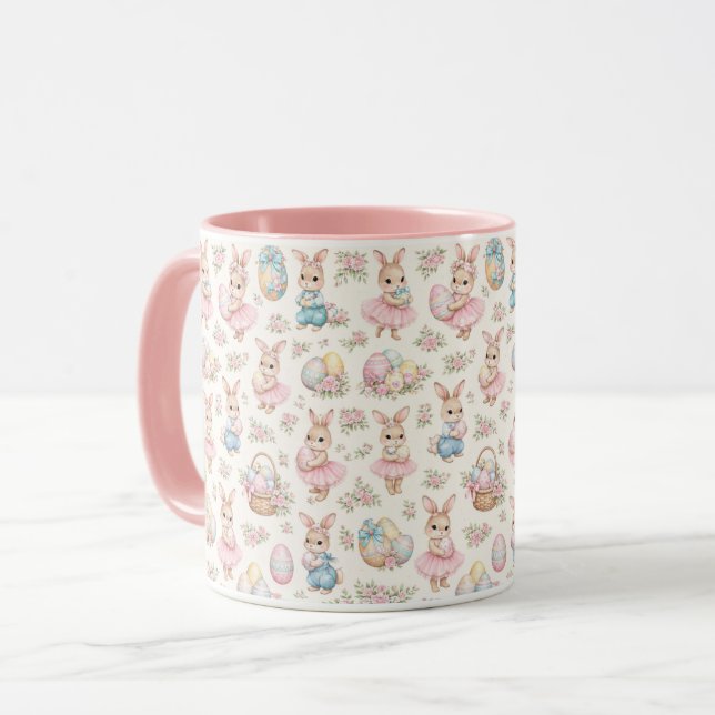 Caneca Cute Easter Bunny Floral Pattern - Pastel Spring (Frente Esquerda)