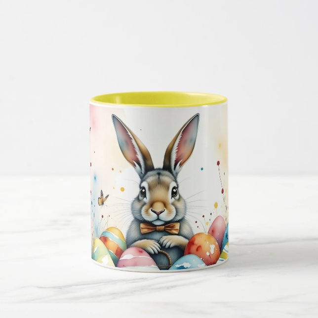 Caneca Cute Easter Bunny with Colorful Painted Eggs (Centro)