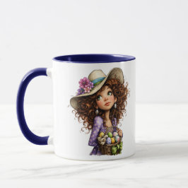 Caneca Cute Easter Girl with Eggs Spring Art