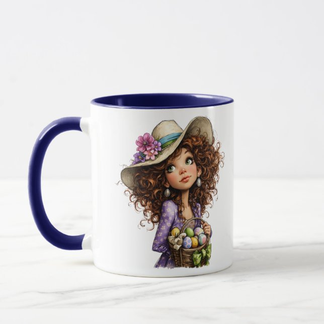 Caneca Cute Easter Girl with Eggs Spring Art (Esquerda)