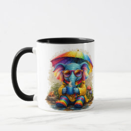 Caneca Cute Elephant with Rainbow Umbrella Coffee Mug