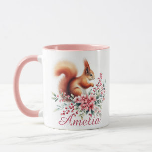 Caneca Cute Esquilo Personalizado em Aquarela