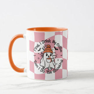 Caneca Cute Fantasma Outono Abóbora Especiarias Rosa