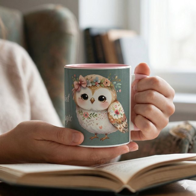 Caneca Cute Floral Owl with Bow (Cute Floral Owl with Bow Mug In Use)
