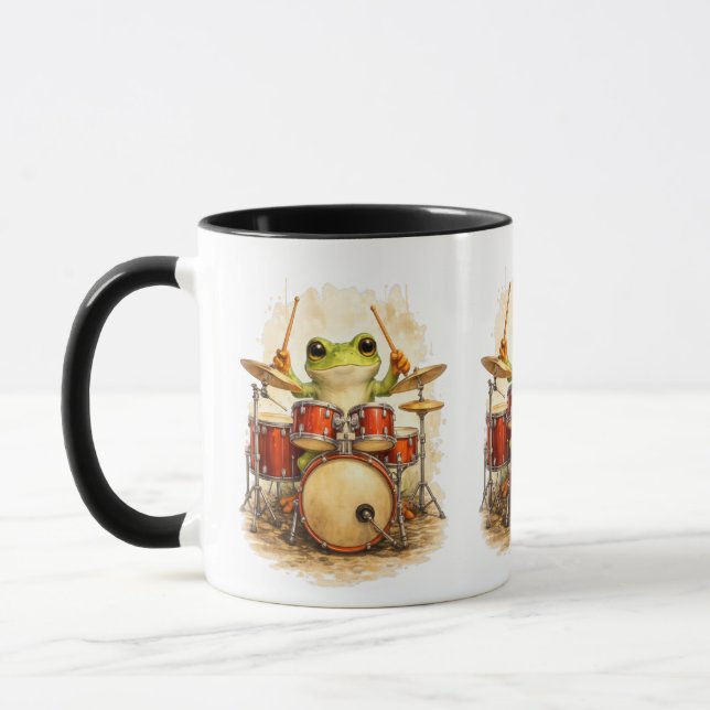 Caneca Cute Frog Drummer - Funny Animal Music Mug (Esquerda)
