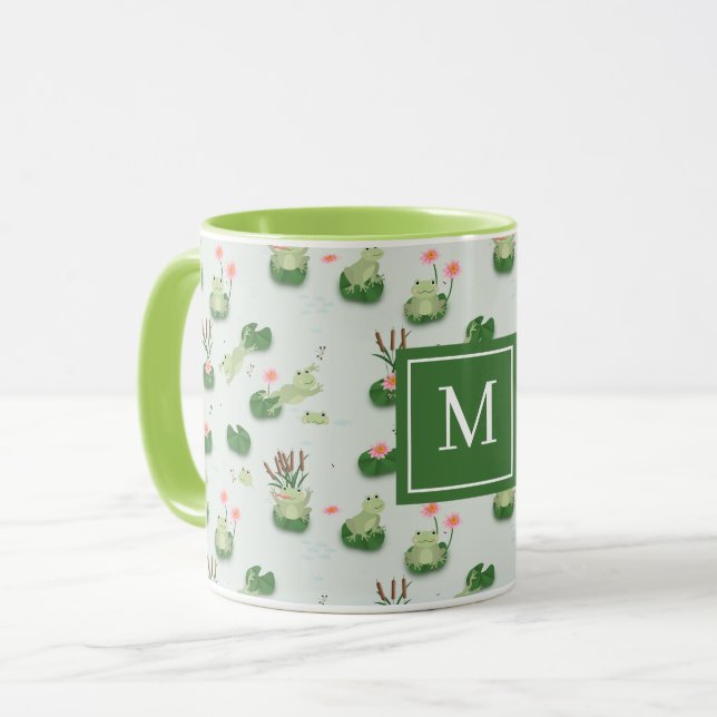 Caneca Cute Frogs in Lily Pond Monogrammed Initial (Frente Esquerda)