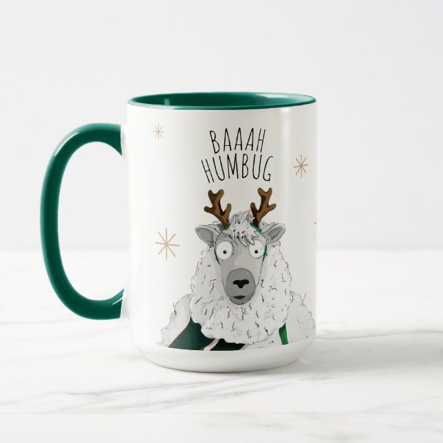 Caneca Cute Funny Reindeer Sheep 'Baaah Humbug' Pun Fun (Esquerda)