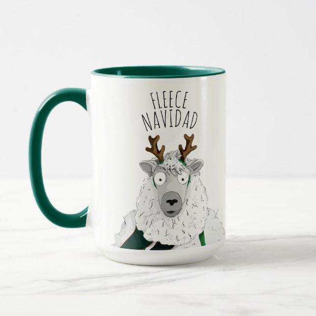 Caneca Cute Funny Reindeer Sheep 'FLEECE NAVIDAD' Pun Fun (Esquerda)