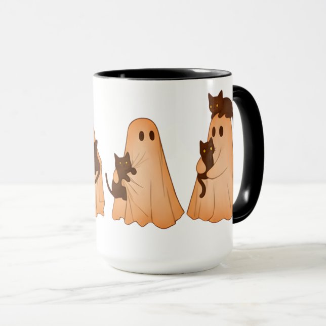 Caneca Cute Ghost and Black Cat Halloween Mug (Frente Esquerda)