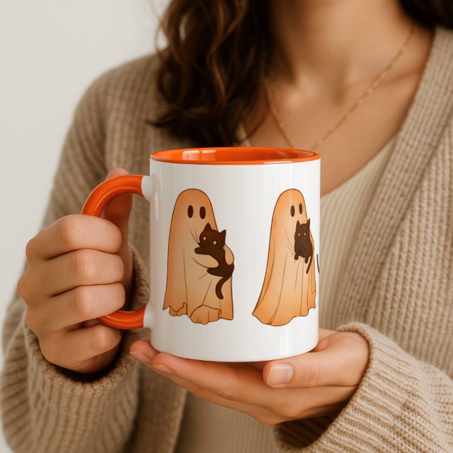 Caneca Cute Ghost and Black Cat Halloween Mug (Criador carregado)