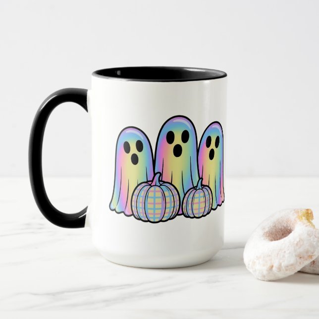 Caneca Cute Ghost Trio Halloween Coffee Mug – Adorable  (Com Donut)