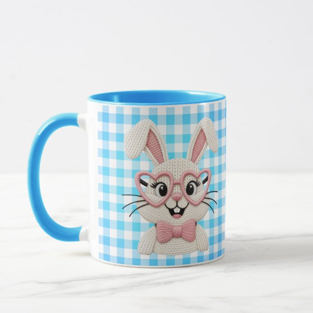Caneca Cute Gingham Bunny Pink Heart Glasses  (Esquerda)