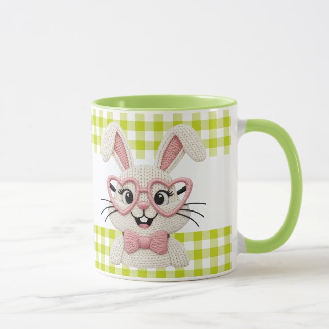 Caneca Cute Gingham Bunny Pink Heart Glasses  (Direita)