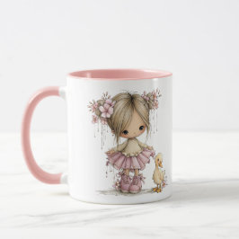 Caneca Cute Girl and Duckling Whimsical Nursery Art