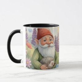 Caneca Cute gnome and hedgehog floral mug 
