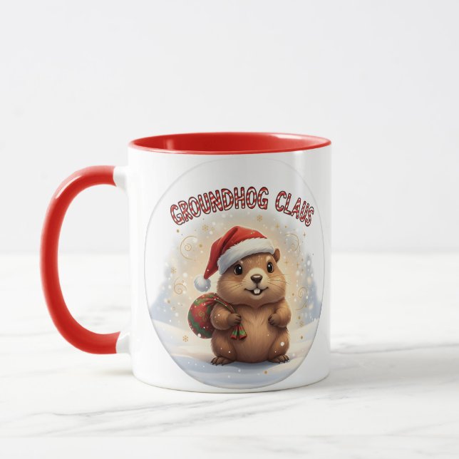 Caneca Cute Groundhog Claus Funny Groundhog Christmas (Esquerda)