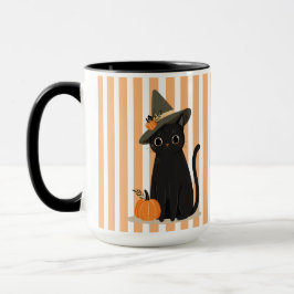 Caneca Cute Halloween Black Cat with Witch Hat Pumpkin
