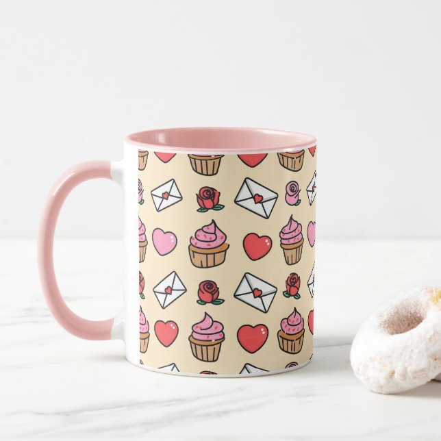 Caneca Cute Hearts and Cupcakes Mug (Com Donut)